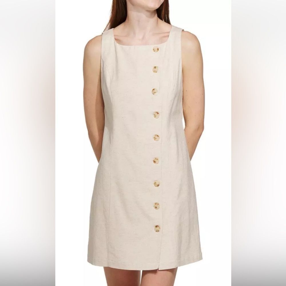 ⭐️GILLI‎ EMMA Elegant Cream Linen blend Button-Down Dress